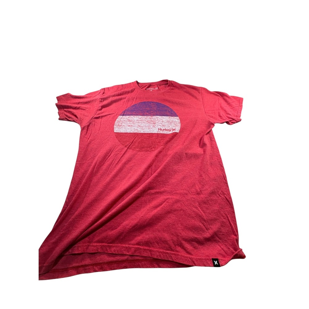 Hurley Graphic T-Shirt Mens Large Red Excellent Heathered Crew Neck Short Sleeve